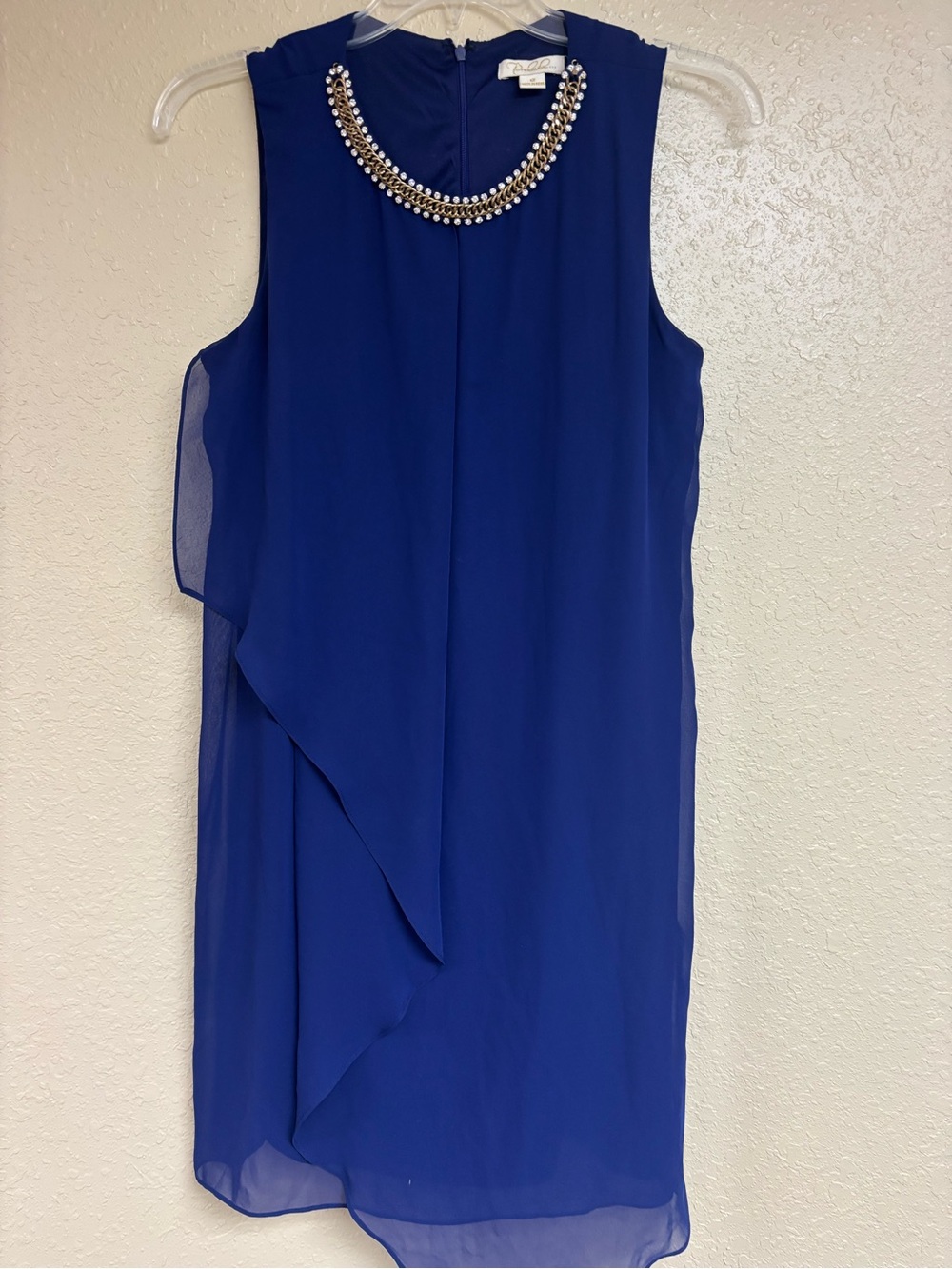 Sleeveless Royal Blue Chiffon Shift Dress